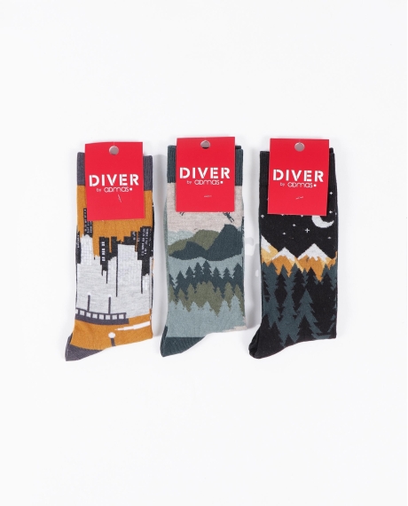 DIVER Calcetín Mediano Escenas para Hombre, (Caja de 12 pares) SURTIDO 2