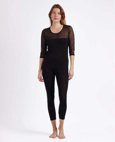 ADMAS Camiseta Manga Francesa Tul y Piedras para Mujer NEGRO