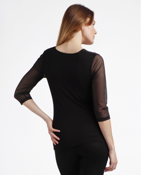 ADMAS Camiseta Manga Francesa Tul y Piedras para Mujer NEGRO 2