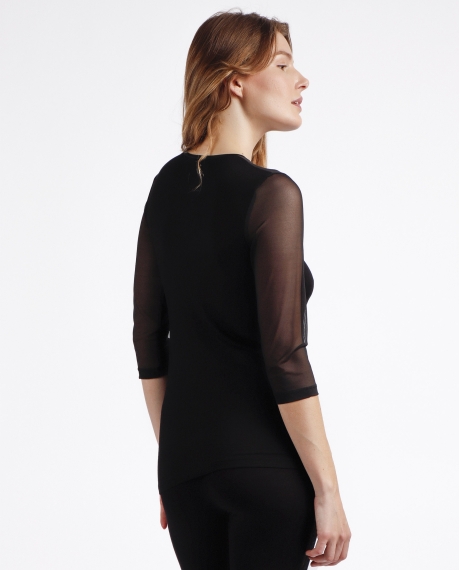 ADMAS Camiseta Manga Francesa Detalle Raso para Mujer NEGRO 2