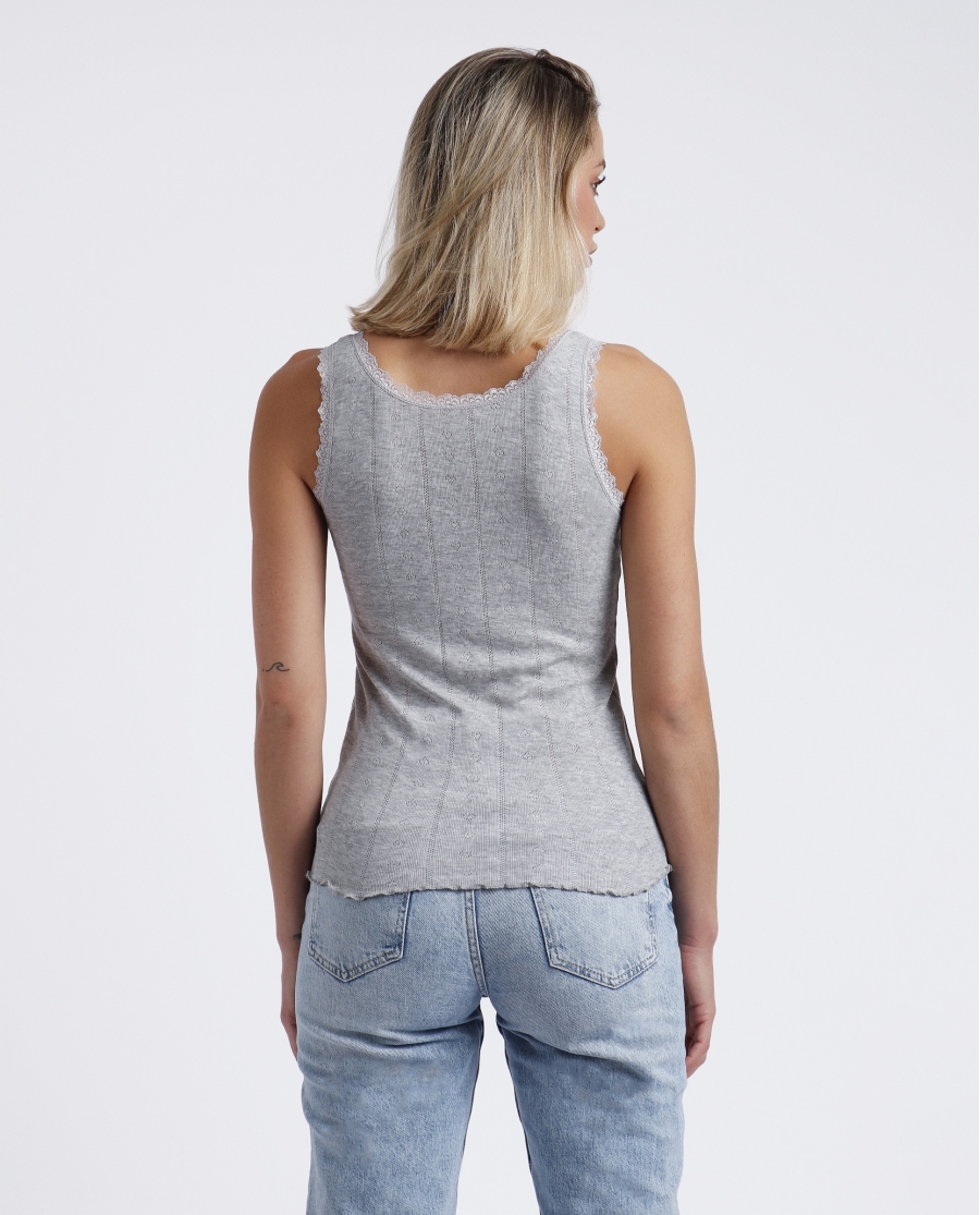 ADMAS Camiseta Tirante Canalé para Mujer GRIS JASPE