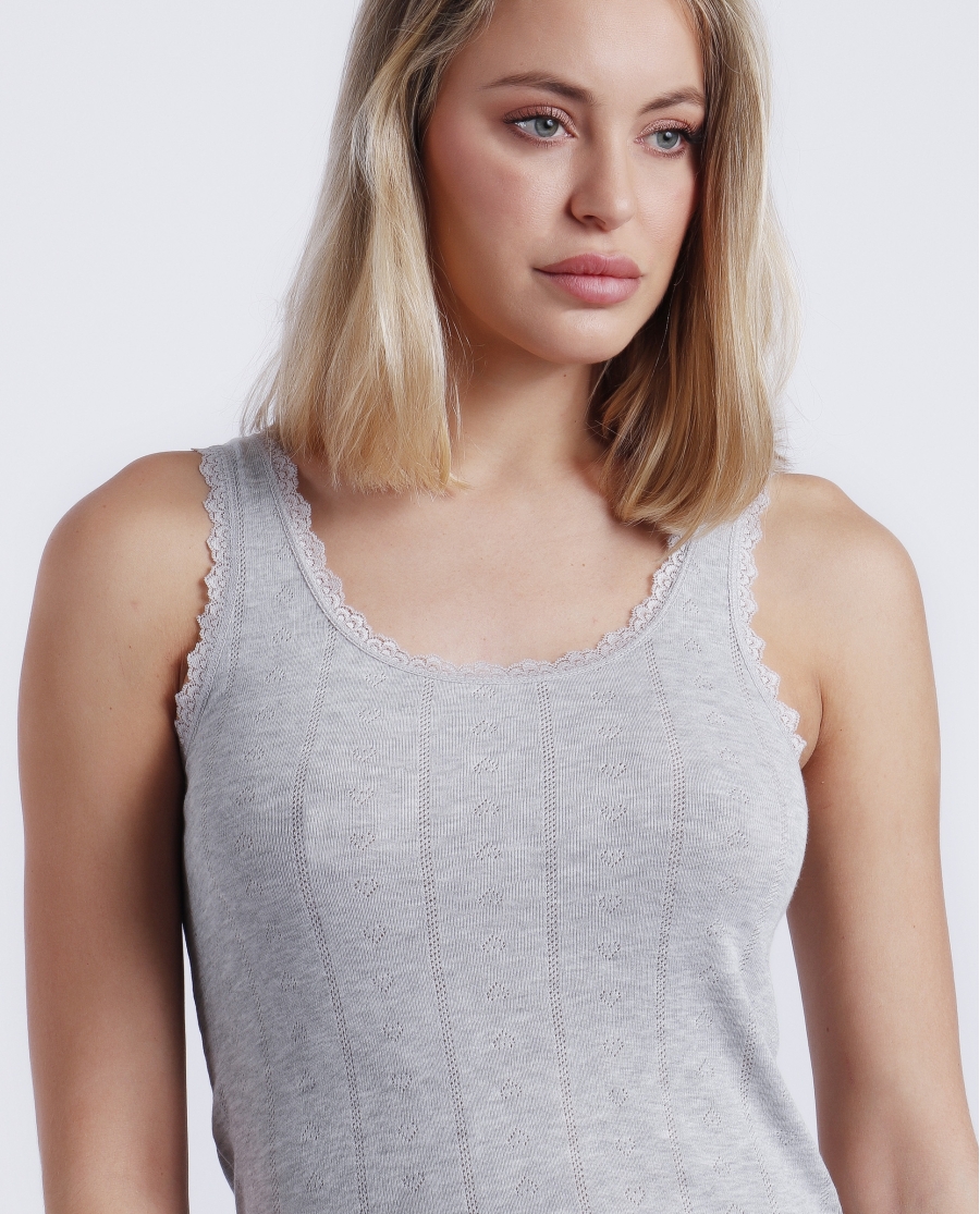 ADMAS Camiseta Tirante Canalé para Mujer GRIS JASPE