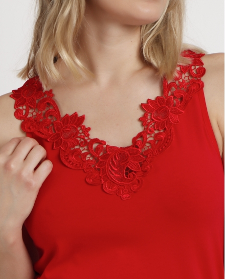 ADMAS Camiseta Sin Mangas Escote Guipur para Mujer ROJO 2