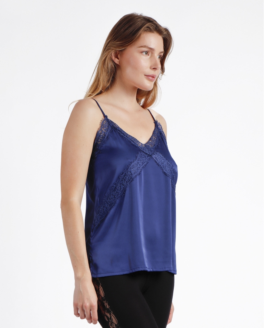 ADMAS Camiseta Tirante Puntilla Cruzada para Mujer AZUL OSCURO