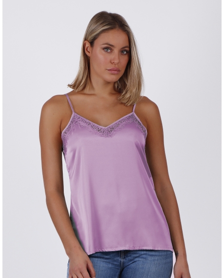 ADMAS Camiseta Tirante Puntilla Escote para Mujer MALVA