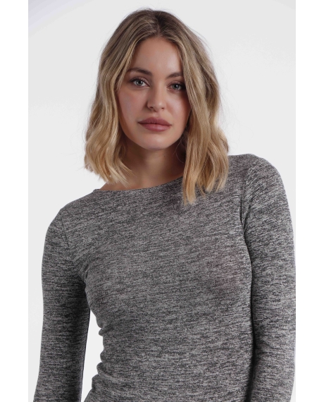 ADMAS Camiseta Manga Larga Calentita Cuello Barca para Mujer GRIS JASPE 2