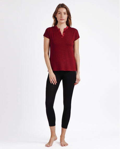 ADMAS Camiseta Manga Corta Tapeta Raso para Mujer BURDEOS