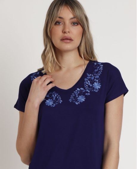 ADMAS Camiseta de Manga Corta Bordado para Mujer AZUL 2