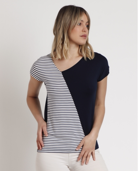 ADMAS Camiseta Manga Corta Rayas para Mujer MARINO