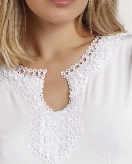 ADMAS Camiseta Manga Corta Guipur para Mujer BLANCO 2
