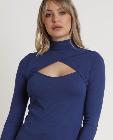 ADMAS Camiseta Manga Larga Cuello Cruzado para Mujer AZUL 2