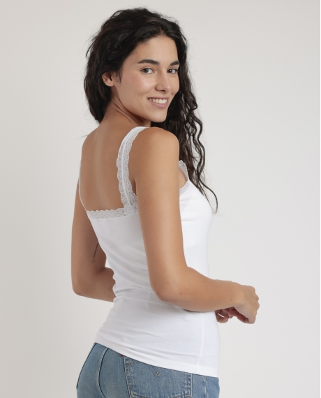 ADMAS Camiseta Tirantes Puntilla Ondas para Mujer BLANCO 2