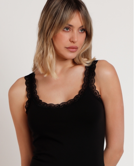 ADMAS Camiseta Tirantes Puntilla Ondas para Mujer NEGRO 2