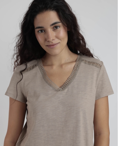 ADMAS Camiseta Manga Corta Slub Entredos para Mujer ARENA 2