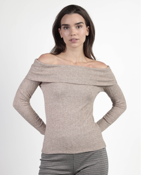 ADMAS Camiseta Manga Larga Bandeau Melange para Mujer BEIGE JASPE