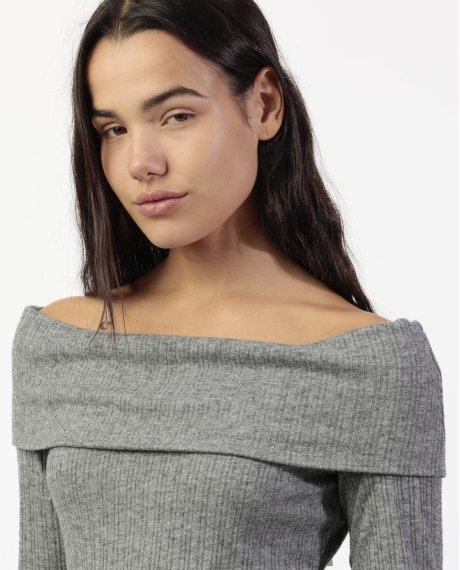 ADMAS Camiseta Manga Larga Bandeau Melange para Mujer GRIS JASPE 2