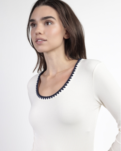 ADMAS Camiseta Manga Larga Canalé Contraste para Mujer CAVA 2