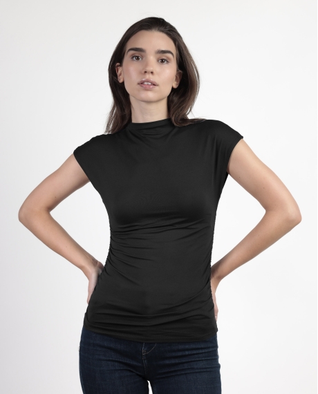 ADMAS Camiseta Manga Sisa Frunces para Mujer NEGRO