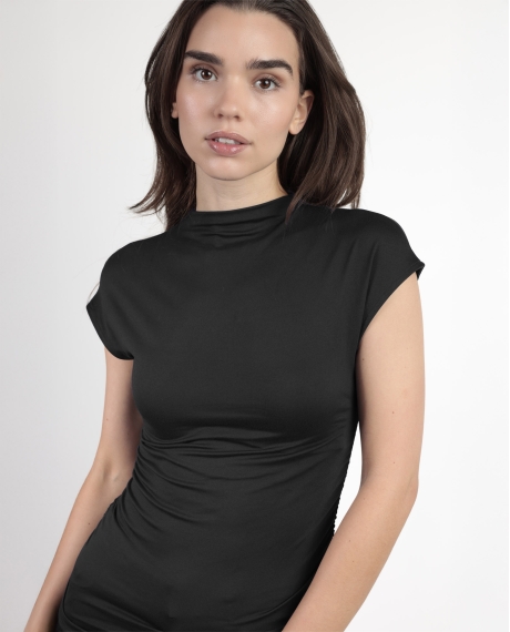 ADMAS Camiseta Manga Sisa Frunces para Mujer NEGRO 2