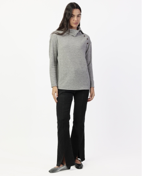 ADMAS Camiseta Manga Larga Neck Buttons para Mujer PERLA