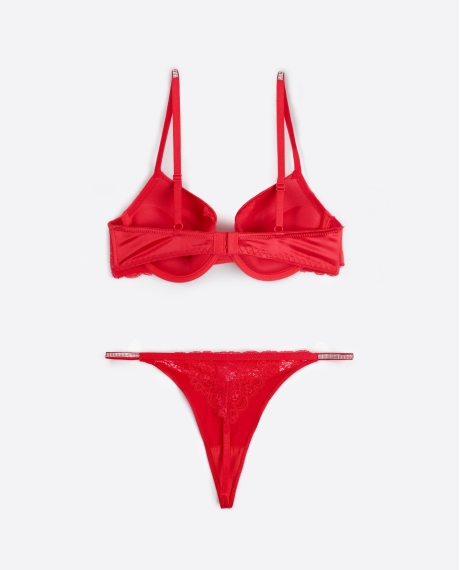 ADMAS Conjunto Sujetador Push Up y Tanga Night Fever para Mujer ROJO 2