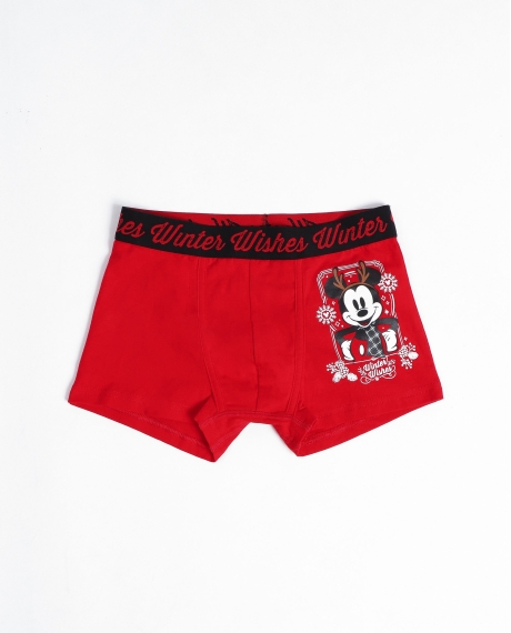 DISNEY Calzoncillo/Bóxer Mickey Christmas Caja Metal Regalo para Niño, (Caja 12 unidades) ROJO