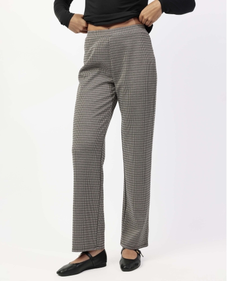 ADMAS Pantalón Elástico Largo Micro Cuadros para Mujer BEIGE