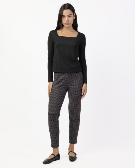 ADMAS Pantalón Elástico Largo Pata de Gallo Granate para Mujer GRIS