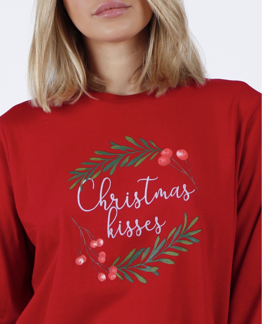 ADMAS Pijama Manga Larga Christmas Kisses para Mujer ROJO RUBÍ