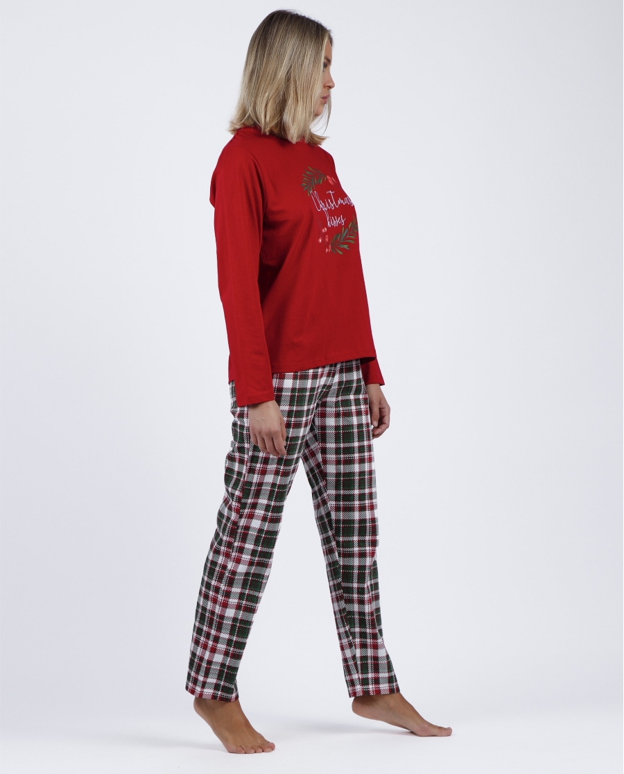 ADMAS Pijama Manga Larga Christmas Kisses para Mujer ROJO RUBÍ