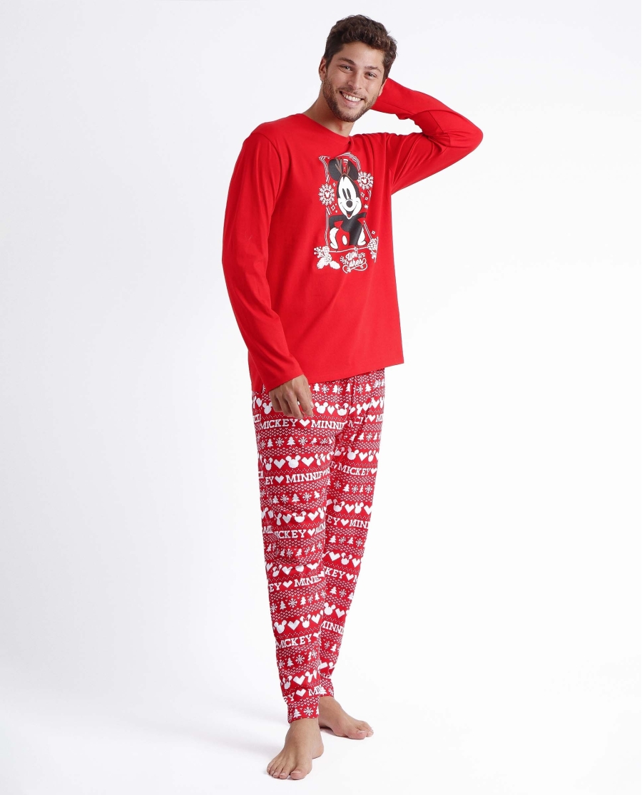 DISNEY Pijama Manga Larga Mickey Christmas para Hombre ROJO