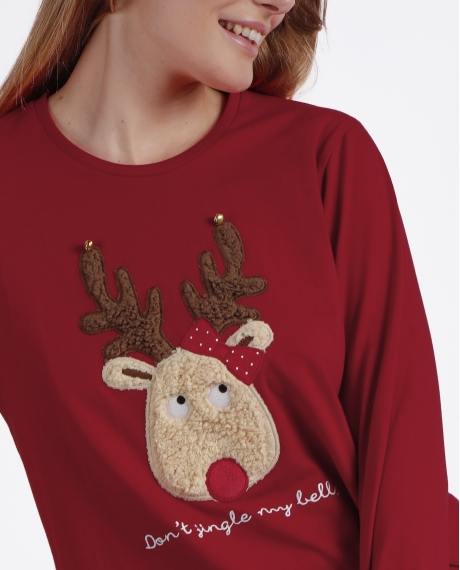 ADMAS Pijama Manga Larga Don´t Jingle My Bells para Mujer ROJO 2