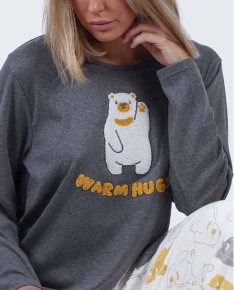 ADMAS Pijama Manga Larga Warm Hugs para Mujer GRIS JASPE 2