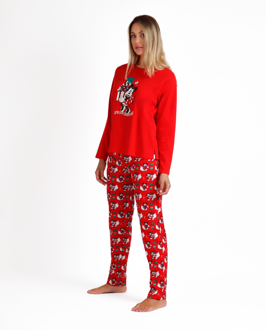 DISNEY Pijama Manga Larga Holidays para Mujer ROJO