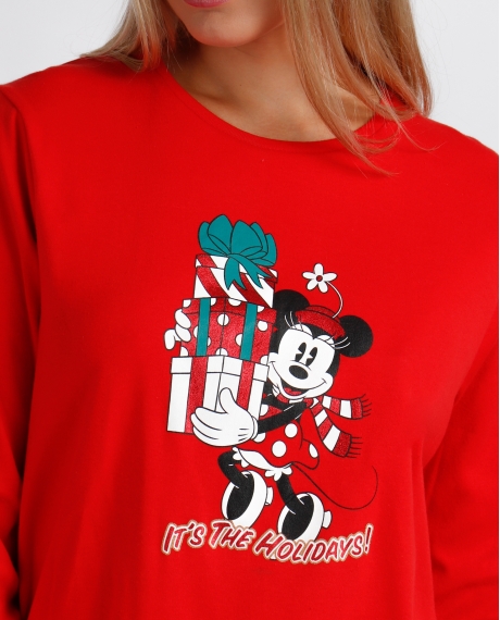 DISNEY Pijama Manga Larga Holidays para Mujer ROJO 2