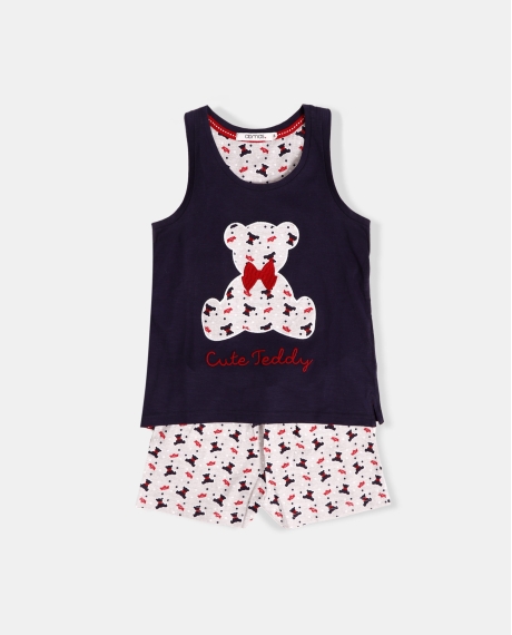 ADMAS Pijama Sin Mangas Cute Teddy para Niña MARINO
