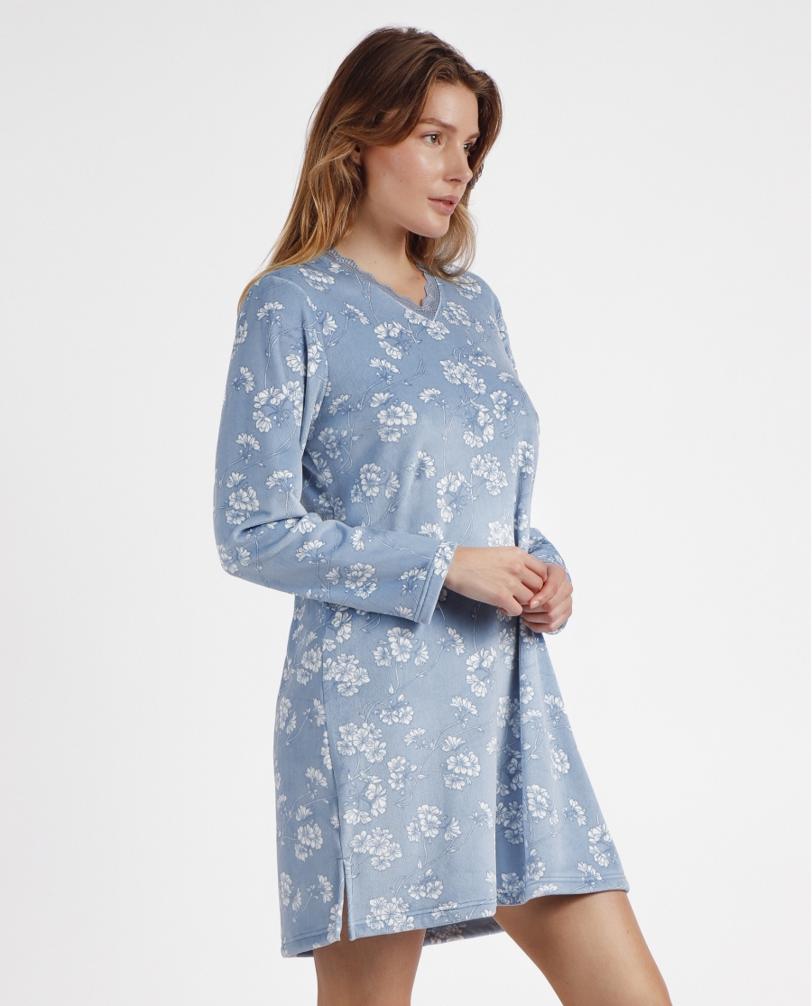 ADMAS GARDEN Camisola Manga Larga White Flowers para Mujer AZUL