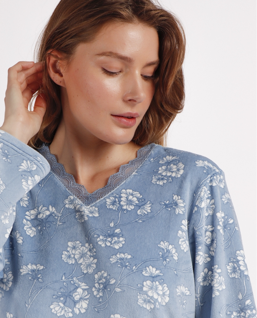 ADMAS GARDEN Camisola Manga Larga White Flowers para Mujer AZUL