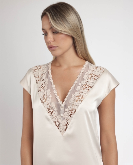 ADMAS CLASSIC Camisola Manga Caída Satin And Guipur para Mujer CAVA 2