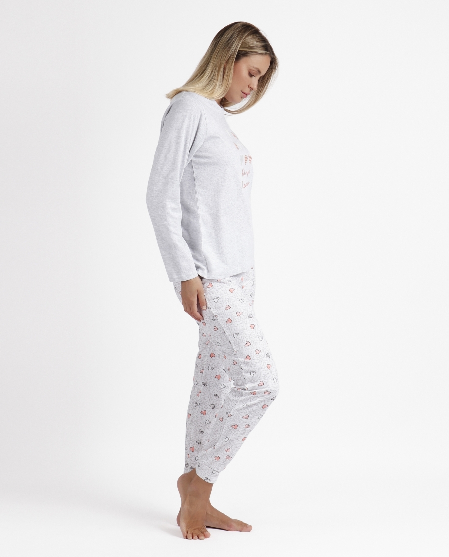 ADMAS Pijama Manga Larga Always Love You para Mujer GRIS JASPE