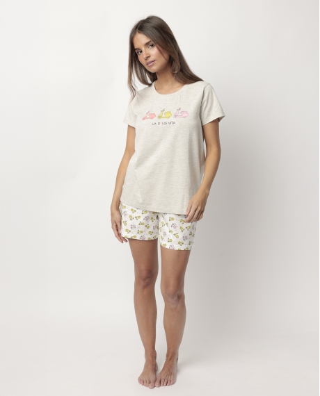 ADMAS Pijama Manga Corta La Dolce Vita para Mujer BEIGE
