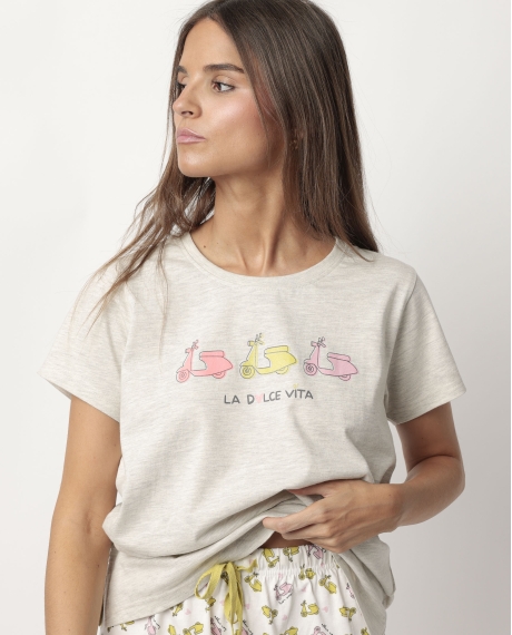 ADMAS Pijama Manga Corta La Dolce Vita para Mujer BEIGE 2