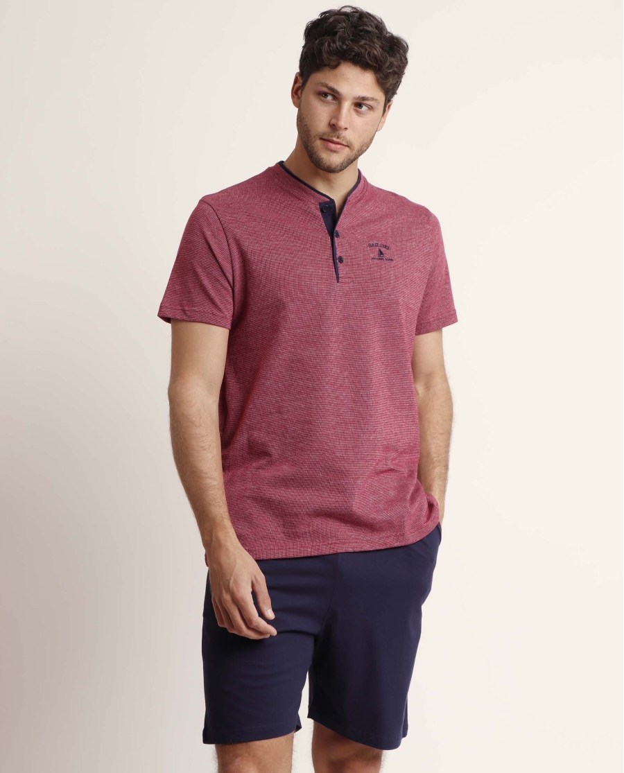 ANTONIO MIRO Pijama Tapeta Manga Corta Sailing para Hombre BURDEOS