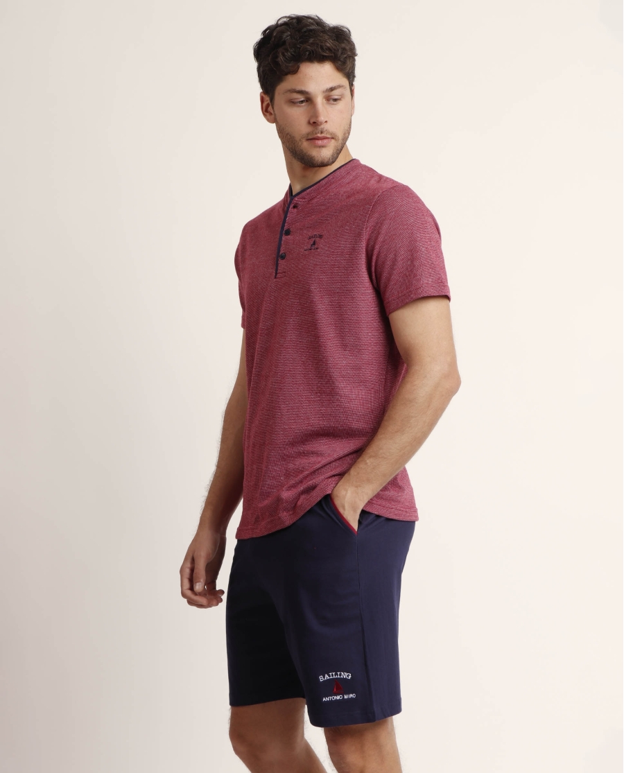 ANTONIO MIRO Pijama Tapeta Manga Corta Sailing para Hombre BURDEOS