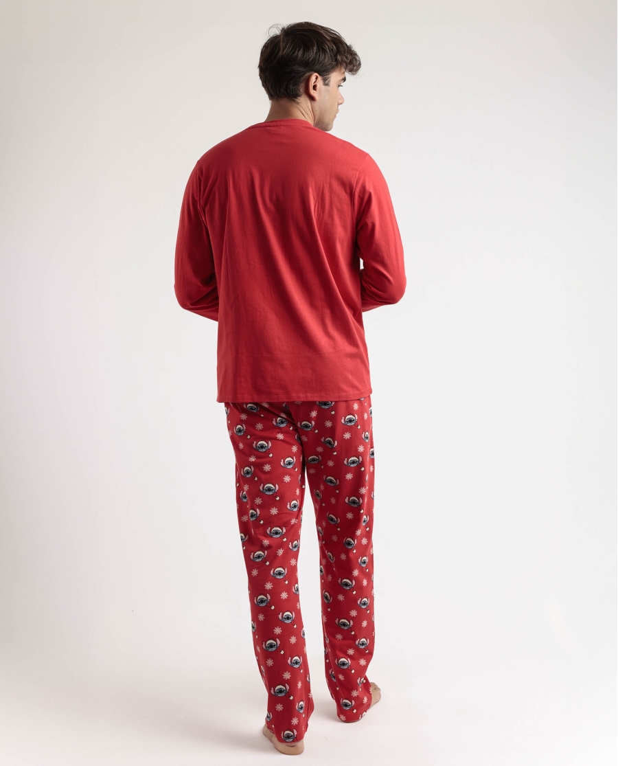 DISNEY Pijama Manga Larga Stitchmas para Hombre ROJO