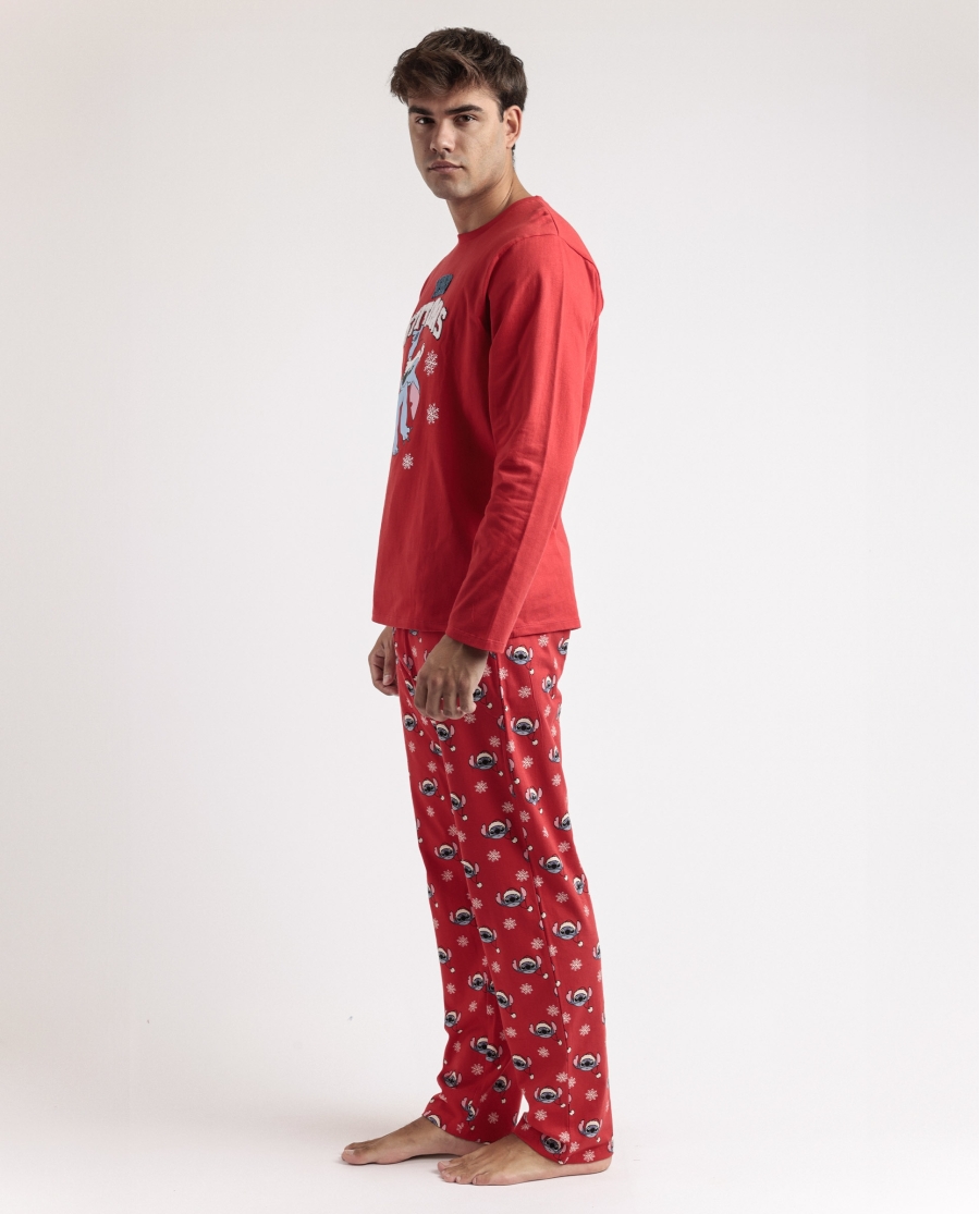 DISNEY Pijama Manga Larga Stitchmas para Hombre ROJO