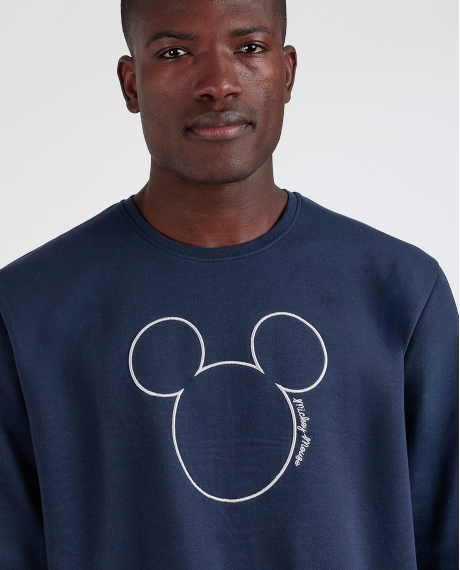 DISNEY Pijama Manga Larga Felpa Mickey Jeans para Hombre MARINO 2