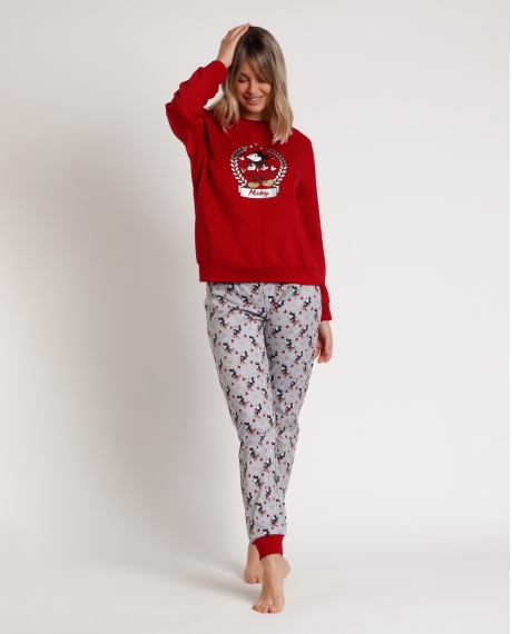 DISNEY Pijama Manga Larga King Mickey para Mujer BURDEOS