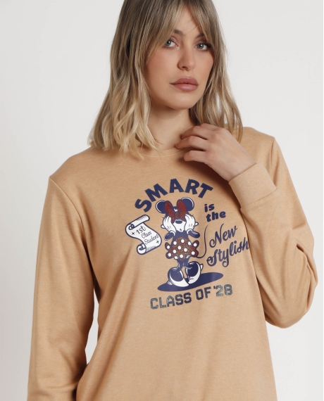 DISNEY Pijama Manga Larga Minnie College para Mujer CAMEL 2