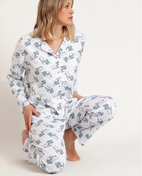 PEANUTS Pijama Abierto Manga Larga Let It Snow para Mujer BLANCO 2